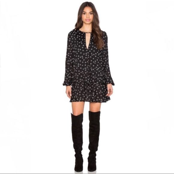 Free People Ny Printed Beck Mini Dress Womens Small Petite Black Floral - Picture 3 of 12